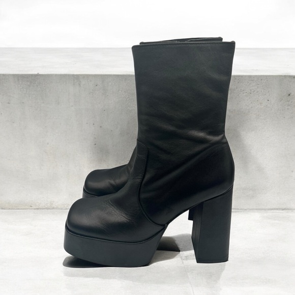 Y2K L’Intervalle Black Leather Platform Ankle Boots Sz 41 - Picture 4 of 14